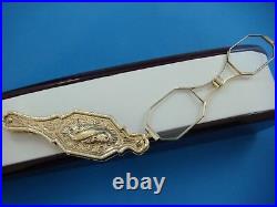 Antique Victorian Hand Engraved 14k Solid Gold Folding Lorgnette/opera Glasses