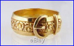 Antique Victorian Hand Engraved 18Kt Yellow Gold Buckle Ring Band 6.6 Grams