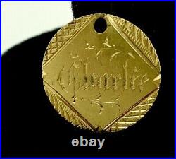 Antique Victorian Hand Engraved 21k Gold Love Token Pendant Charm, Charlie Jennie