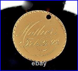 Antique Victorian Hand Engraved 22k Gold Love Token Pendant Charm, Mother,'99