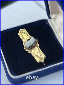 Antique Victorian Hand Engraved Gold Filled Black & White Cameo Bar Pin