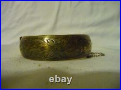 Antique Victorian Hand Engraved Sterling Silver Cuff Bangle Bracelet WIDE Hinge