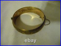 Antique Victorian Hand Engraved Sterling Silver Cuff Bangle Bracelet WIDE Hinge