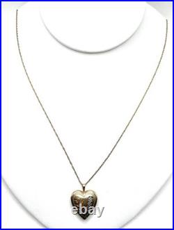 Antique Victorian Hand Etched 14k GF Floral Heart Pendant Locket Necklace