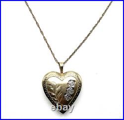 Antique Victorian Hand Etched 14k GF Floral Heart Pendant Locket Necklace