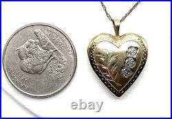 Antique Victorian Hand Etched 14k GF Floral Heart Pendant Locket Necklace