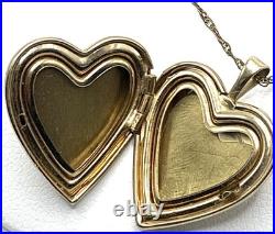 Antique Victorian Hand Etched 14k GF Floral Heart Pendant Locket Necklace