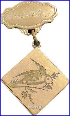 Antique Victorian Hand Etched Bird Gold Filled Charm Pendant Locket