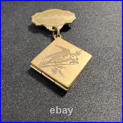 Antique Victorian Hand Etched Bird Gold Filled Charm Pendant Locket