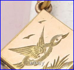 Antique Victorian Hand Etched DUCK Bird Rose Gold Filled Charm Pendant Locket