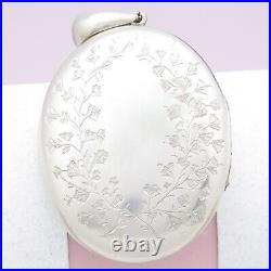 Antique Victorian Hand Etched Flower Wreath LARGE Sterling Silver Pendant Locket