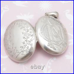 Antique Victorian Hand Etched Flower Wreath LARGE Sterling Silver Pendant Locket