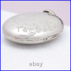 Antique Victorian Hand Etched Flower Wreath LARGE Sterling Silver Pendant Locket