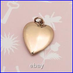 Antique Victorian Hand Etched HEART Blue Paste Gold Filled Large Charm Pendant