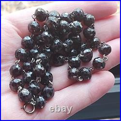 Antique Victorian Hand Faceted Natural Garnet Necklace 19 Long