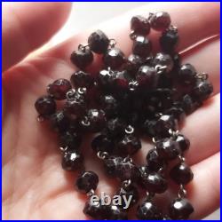 Antique Victorian Hand Faceted Natural Garnet Necklace 23 Long