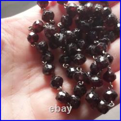 Antique Victorian Hand Faceted Natural Garnet Necklace 23 Long