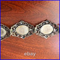 Antique Victorian Hand Made 800 Silver Pietra Dura Inlay Flower Bangle Bracelet