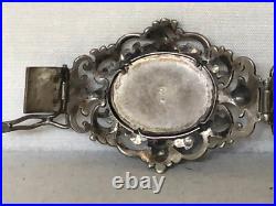 Antique Victorian Hand Made 800 Silver Pietra Dura Inlay Flower Bangle Bracelet