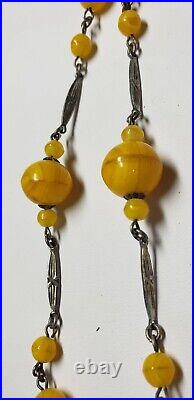 Antique Victorian Hand-Made African Amber Nickel Silver Necklace Victorian era