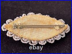 Antique Victorian Hand Made Beaded Cameo Brooch Pin Women Relief ESTATE PIECE
