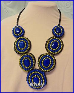 Antique Victorian Hand Made Human Hair Lapis Lazuli Mourning Plastron Necklace