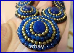 Antique Victorian Hand Made Human Hair Lapis Lazuli Mourning Plastron Necklace