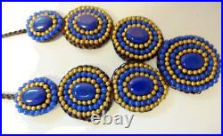 Antique Victorian Hand Made Human Hair Lapis Lazuli Mourning Plastron Necklace