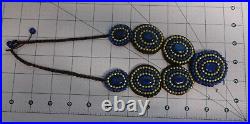 Antique Victorian Hand Made Human Hair Lapis Lazuli Mourning Plastron Necklace