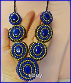 Antique Victorian Hand Made Human Hair Lapis Lazuli Mourning Plastron Necklace