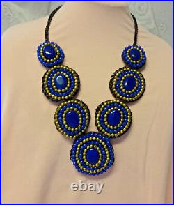 Antique Victorian Hand Made Human Hair Lapis Lazuli Mourning Plastron Necklace