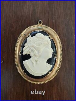 Antique Victorian, Hand Made Ivory/Black Onyx/ Gold Plated, Necklace Pendent