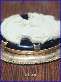 Antique Victorian, Hand Made Ivory/Black Onyx/ Gold Plated, Necklace Pendent