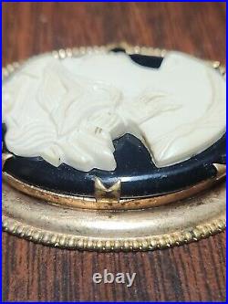 Antique Victorian, Hand Made Ivory/Black Onyx/ Gold Plated, Necklace Pendent