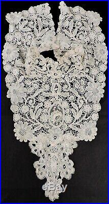 Antique Victorian Hand Made Mixed Brussels Floral Lace Collar For Dress
