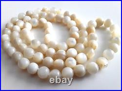 Antique Victorian Hand Made Mother Of Pearl Knotted Beads Necklace 102 Grams