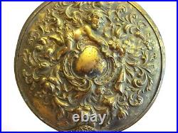 Antique Victorian Hand Mirror w Sleeping Cherub Angel Baby Rose Flowers Swirls