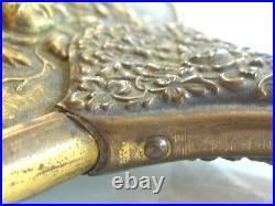 Antique Victorian Hand Mirror w Sleeping Cherub Angel Baby Rose Flowers Swirls