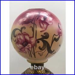 Antique Victorian Hand Painted Art Nouveau Poppy Gone With The Wind Lamp
