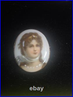 Antique Victorian Hand Painted Beautiful Young Lady Cameo Brooch Pendant
