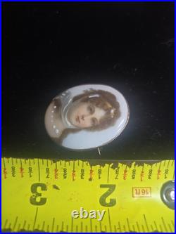 Antique Victorian Hand Painted Beautiful Young Lady Cameo Brooch Pendant