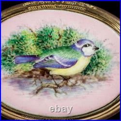 Antique Victorian Hand Painted Blue Tit Brooch 18ct Gold Gilt Circa 1890