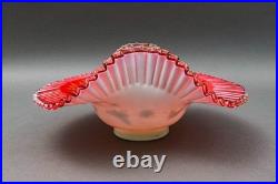 Antique Victorian Hand Painted Butterflies Ruffled Edge Glass Brides Basket Bowl