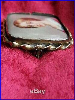 Antique Victorian Hand Painted Cameo Porcelain Brooch Pin of Fine Beautiful Lady