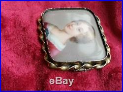 Antique Victorian Hand Painted Cameo Porcelain Brooch Pin of Fine Beautiful Lady