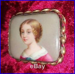 Antique Victorian Hand Painted Cameo Porcelain Brooch Pin of Fine Beautiful Lady