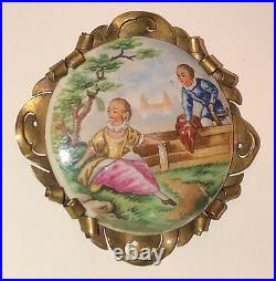 Antique Victorian Hand Painted Cameo Portrait Courting Couple Brooch Porcelain