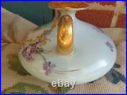 Antique Victorian Hand Painted Cherub Portrait Violets Floral Porcelain Ewer