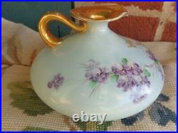 Antique Victorian Hand Painted Cherub Portrait Violets Floral Porcelain Ewer