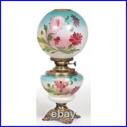 Antique Victorian Hand Painted Chrysanthemum Gone With The Wind Lamp